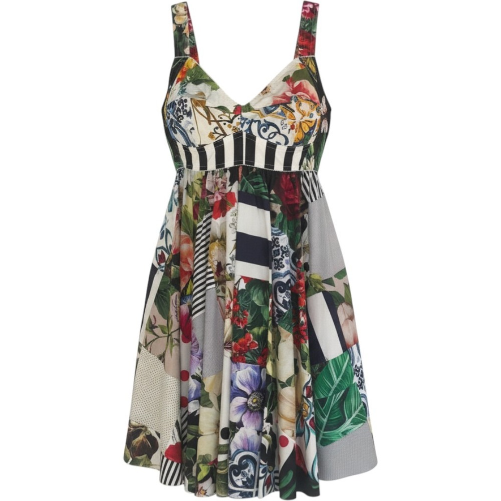 NWT Dolce & Gabbana Patchwork Floral Stripe Mini Dress IT 46 US 10 MSRP $2245